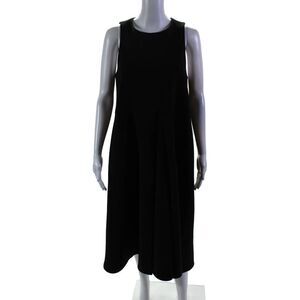 Edit Womens Back Zip Sleeveless Crew Neck Midi Shift Dress Black Size Medium